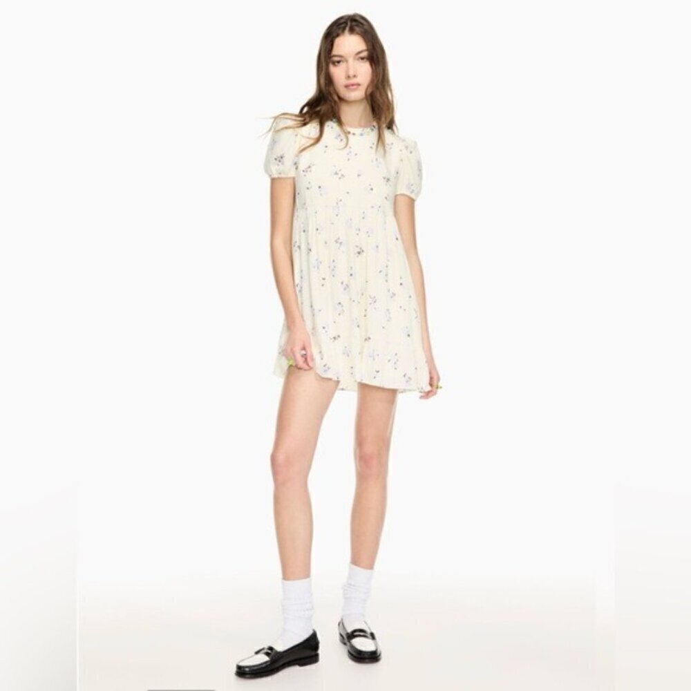 Aritzia SUNDEH Zane puff-sleeve Cottagecore floral butter yellow dress SZ Medium